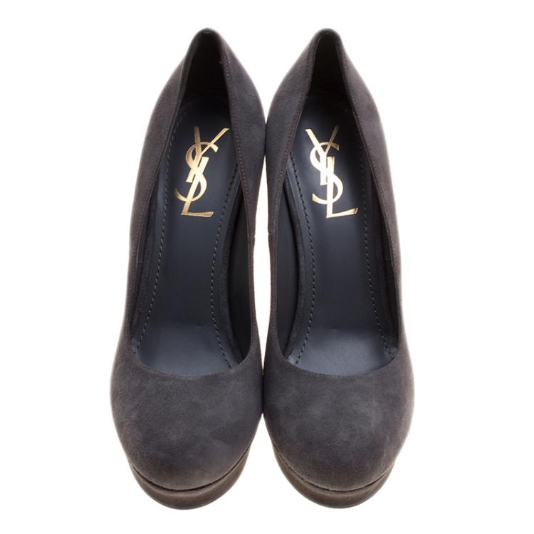 Pre Owned Saint Laurent Paris Grey Suede Palais Platform Pumps Size 38