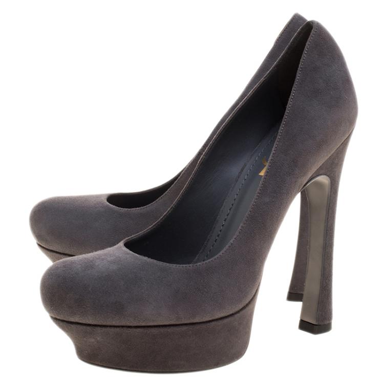 Pre Owned Saint Laurent Paris Grey Suede Palais Platform Pumps Size 38