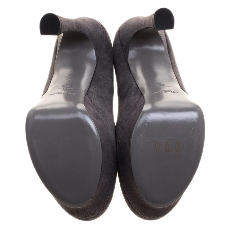 Pre Owned Saint Laurent Paris Grey Suede Palais Platform Pumps Size 38