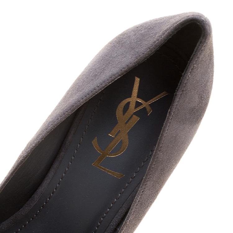 Pre Owned Saint Laurent Paris Grey Suede Palais Platform Pumps Size 38