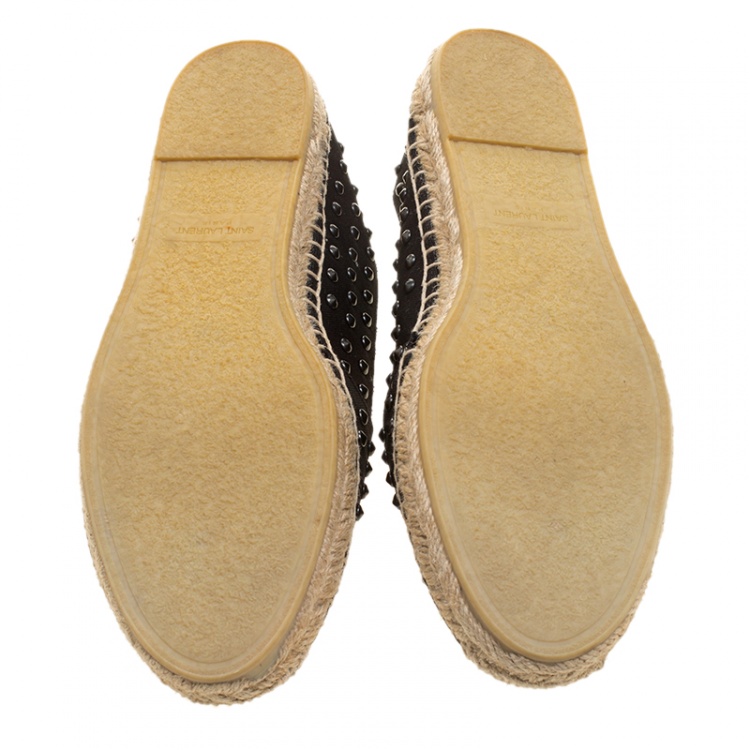 Pre Owned Saint Laurent Paris Black Stud Embellished Canvas Flat Espadrilles Size 40