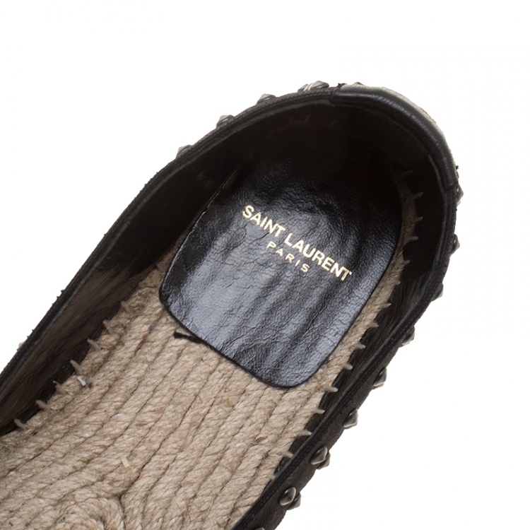 Pre Owned Saint Laurent Paris Black Stud Embellished Canvas Flat Espadrilles Size 40
