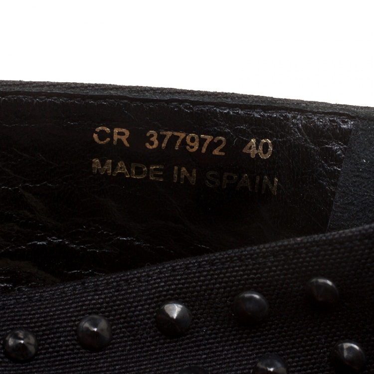 Pre Owned Saint Laurent Paris Black Stud Embellished Canvas Flat Espadrilles Size 40