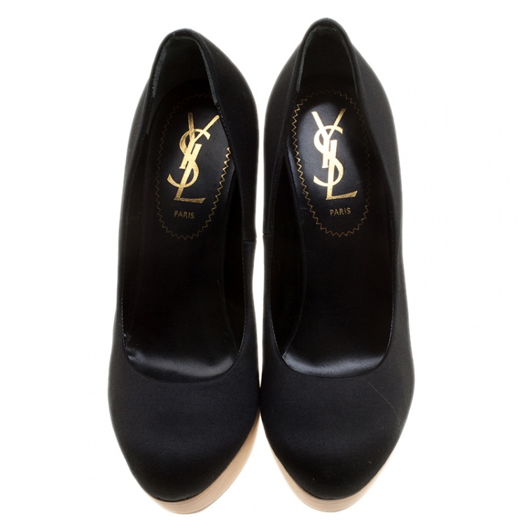 Pre Owned Saint Laurent Paris Black Satin Maryna Wedge Pumps Size 35