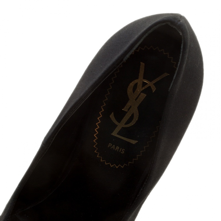 Pre Owned Saint Laurent Paris Black Satin Maryna Wedge Pumps Size 35