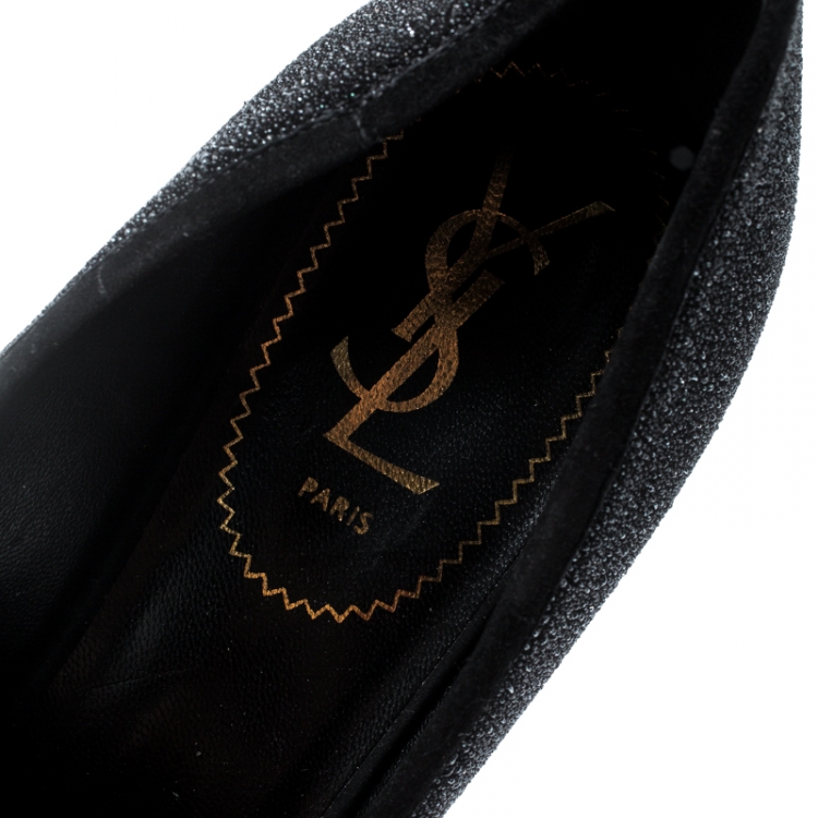 Pre Owned Saint Laurent Paris Black Textured Suede Tribute Pumps Size 39