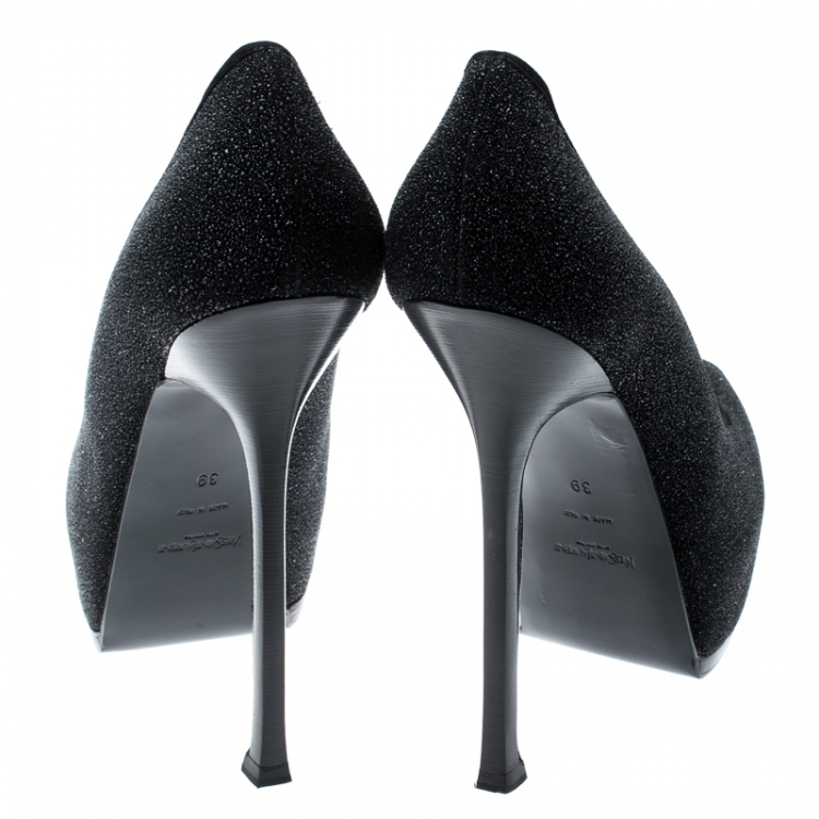 Pre Owned Saint Laurent Paris Black Textured Suede Tribute Pumps Size 39