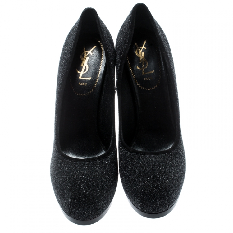 Pre Owned Saint Laurent Paris Black Textured Suede Tribute Pumps Size 39