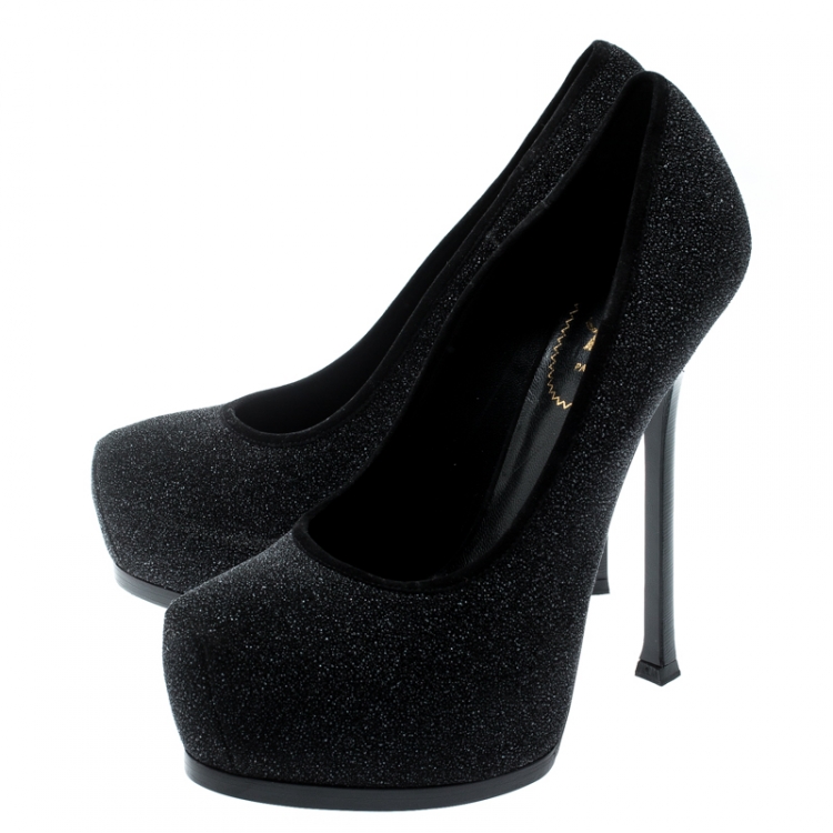 Pre Owned Saint Laurent Paris Black Textured Suede Tribute Pumps Size 39