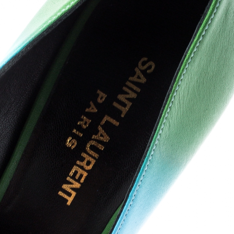 Pre Owned Saint Laurent Paris Blue And Green Dègradè Leather Classic Paris Pointed Toe Pumps Size 37