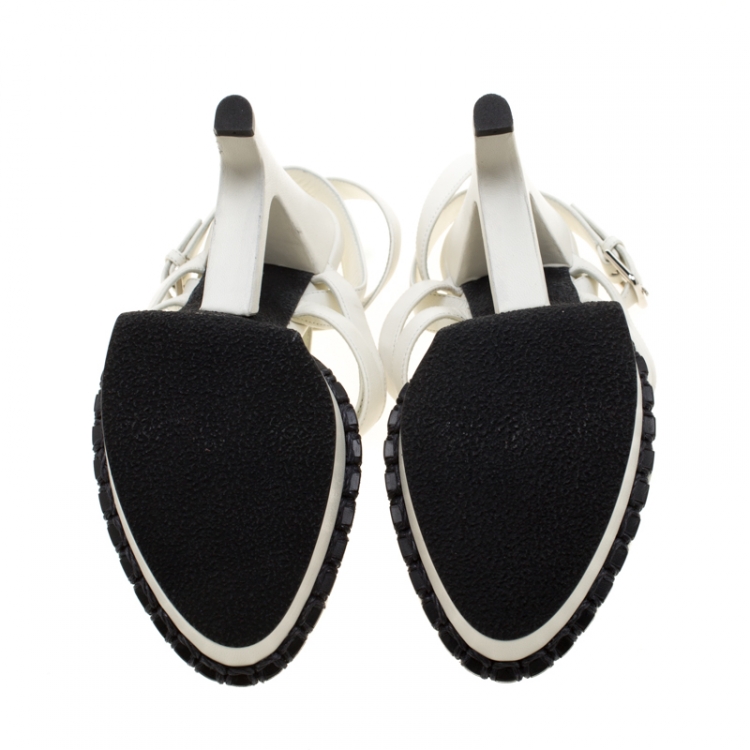 Pre Owned Yves Saint Laurent White Leather Strappy Platform Sandals Size 38