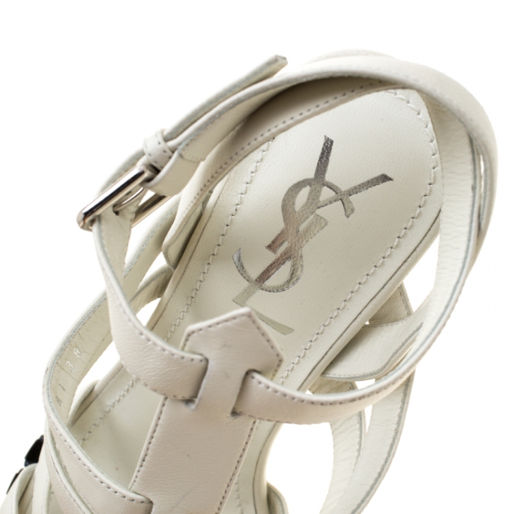 Pre Owned Yves Saint Laurent White Leather Strappy Platform Sandals Size 38