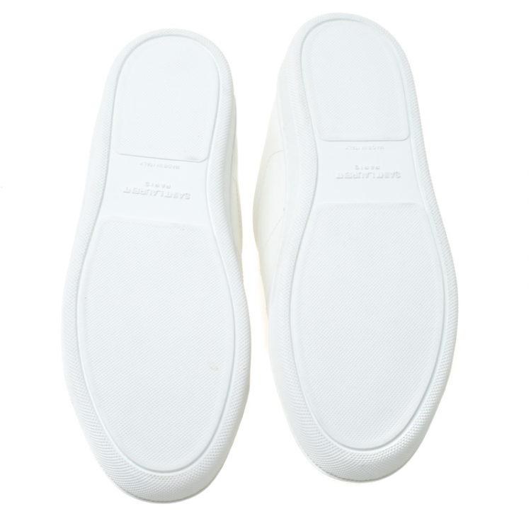 Pre Owned Saint Laurent Paris White Leather Classic Lips Low Top Sneakers Size 35.5