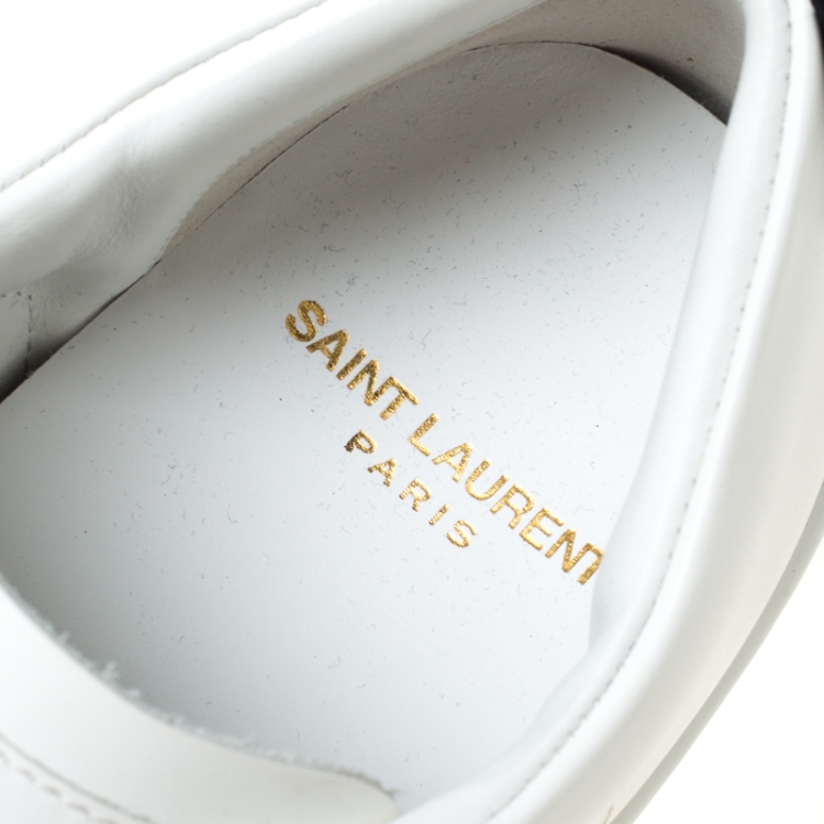 Pre Owned Saint Laurent Paris White Leather Classic Lips Low Top Sneakers Size 35.5