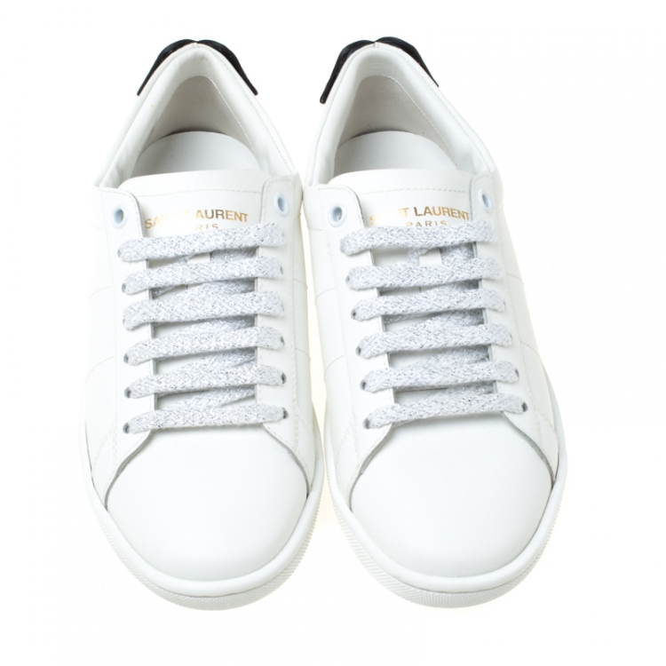 Pre Owned Saint Laurent Paris White Leather Classic Lips Low Top Sneakers Size 35.5