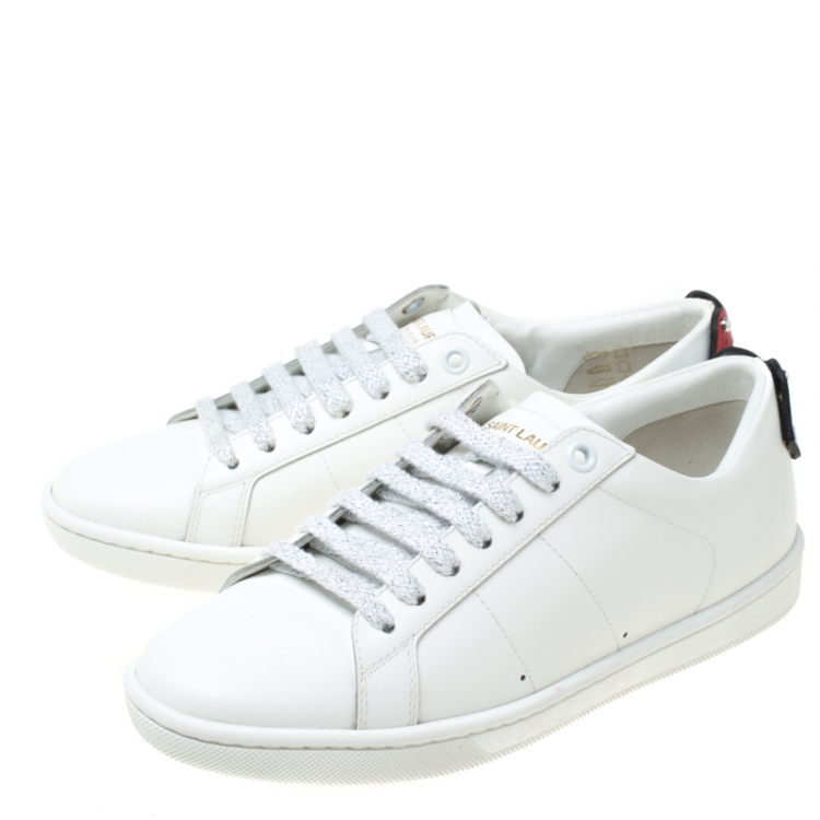 Pre Owned Saint Laurent Paris White Leather Classic Lips Low Top Sneakers Size 35.5