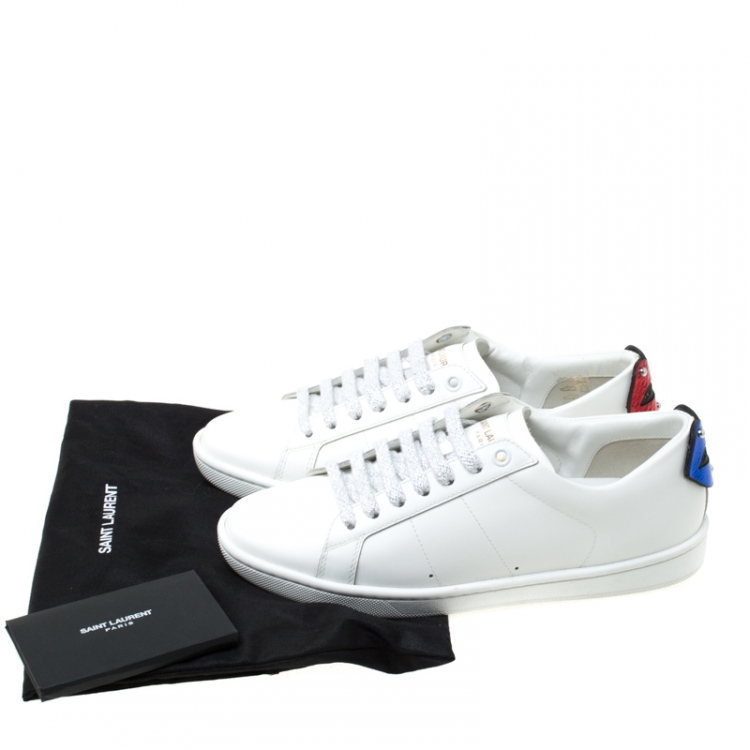 Pre Owned Saint Laurent Paris White Leather Classic Lips Low Top Sneakers Size 35.5