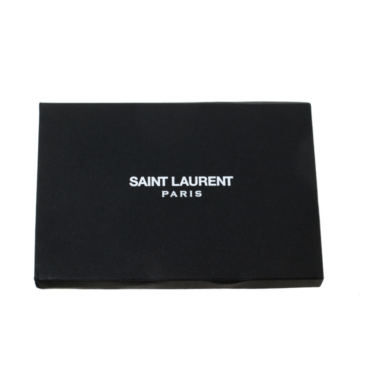 Pre Owned Saint Laurent Paris Metallic Grey Textured Leather Tribute Flat Slides Size 37.5