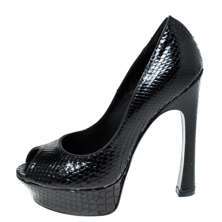 Pre Owned Saint Laurent Paris Black Python Leather Palais Peep Toe Platform Pumps Size 37