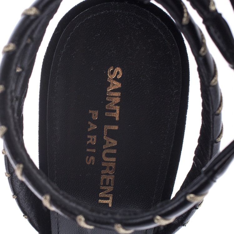 Pre Owned Saint Laurent Paris Black Velvet Debbie Ankle Strap Platform Sandals Size 40