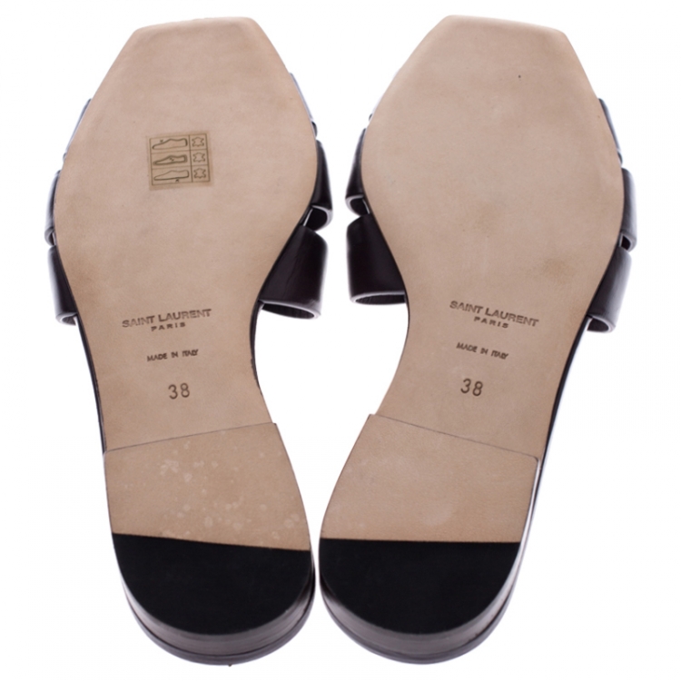 مملوكة مسبقًا Saint Laurent Paris Burgundy Smooth Leather Tribute Slide Sandals Size 38