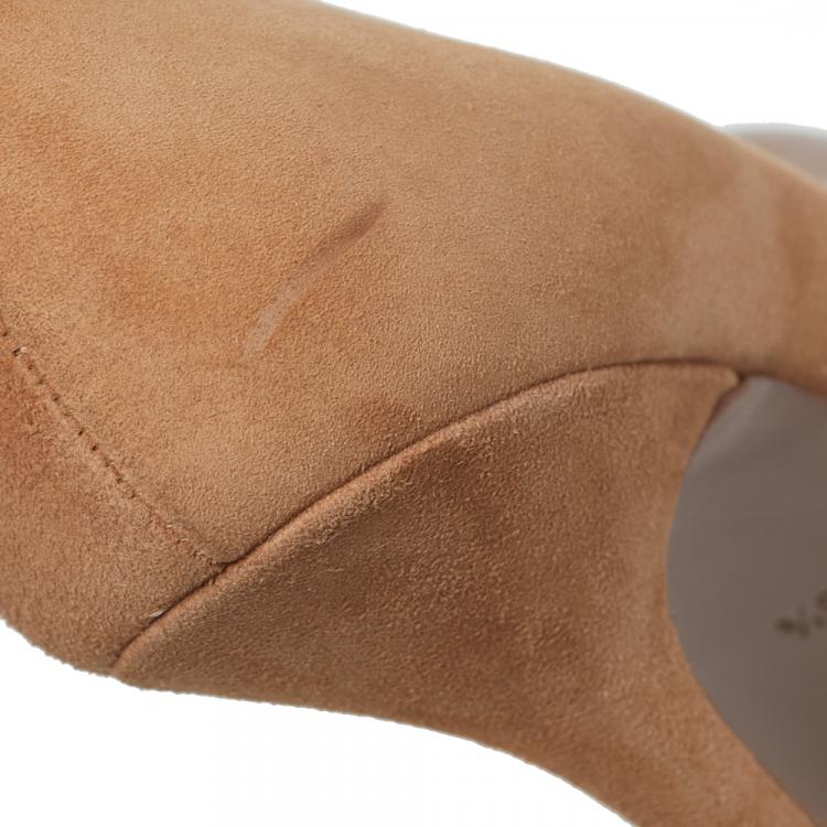 Pre Owned Saint Laurent Paris Brown Suede And Patent Leather Tribtoo Platform Pumps Size 38.5
