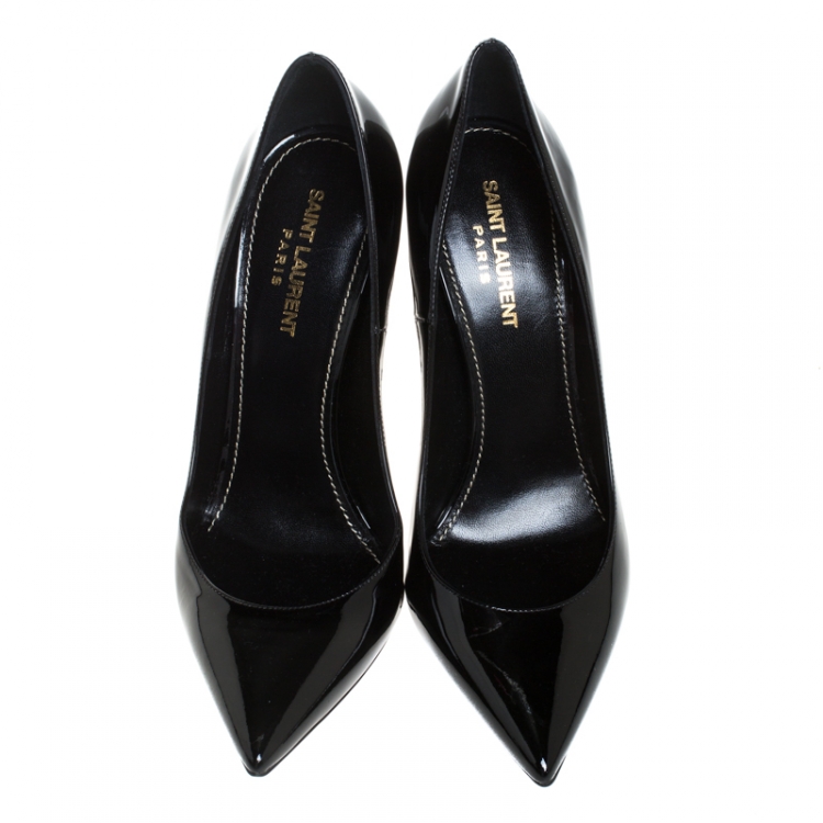 Pre Owned Saint Laurent Paris Black Patent Leather Opyum  Pointed Toe Pumps Size 39