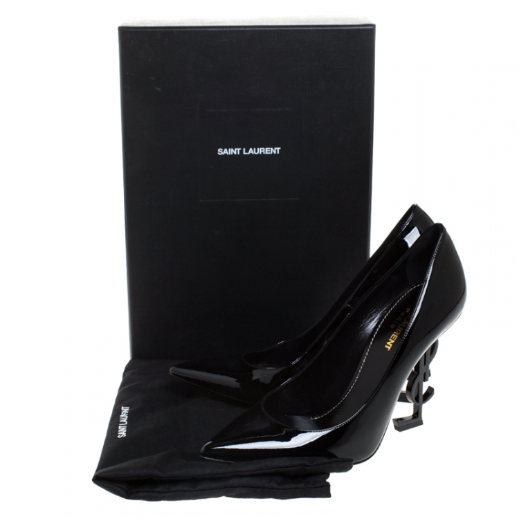 Pre Owned Saint Laurent Paris Black Patent Leather Opyum  Pointed Toe Pumps Size 39
