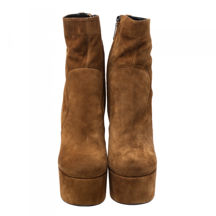 Pre Owned Saint Laurent Brown Suede Billy Platform Boots Size 39
