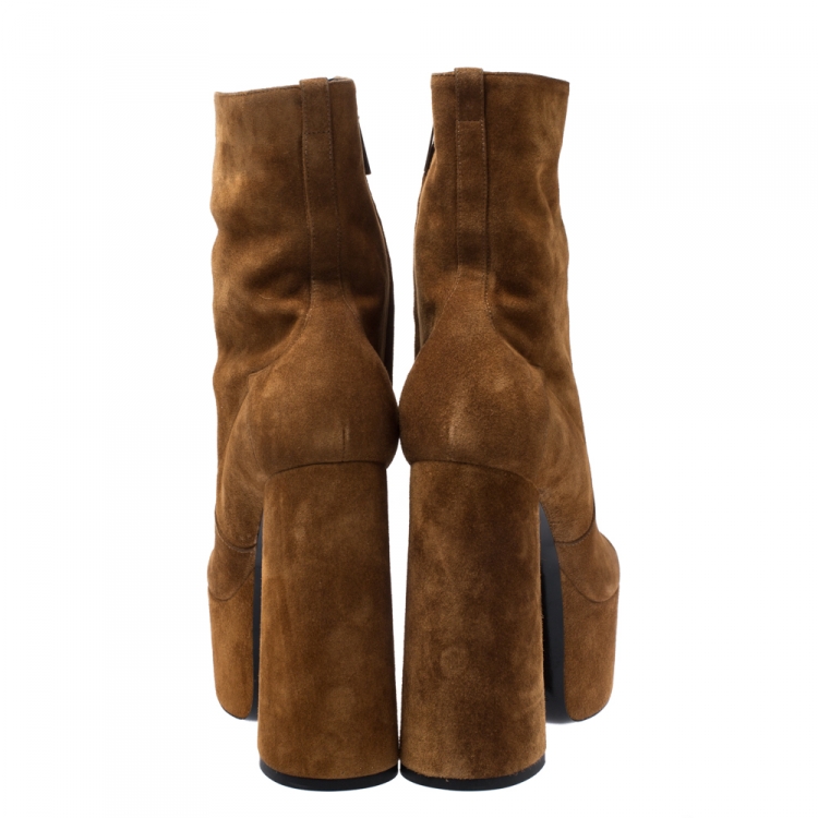Pre Owned Saint Laurent Brown Suede Billy Platform Boots Size 39