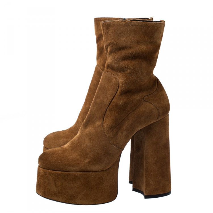 Pre Owned Saint Laurent Brown Suede Billy Platform Boots Size 39
