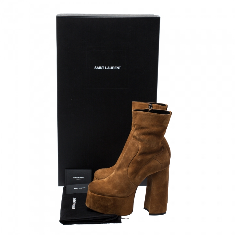 Pre Owned Saint Laurent Brown Suede Billy Platform Boots Size 39