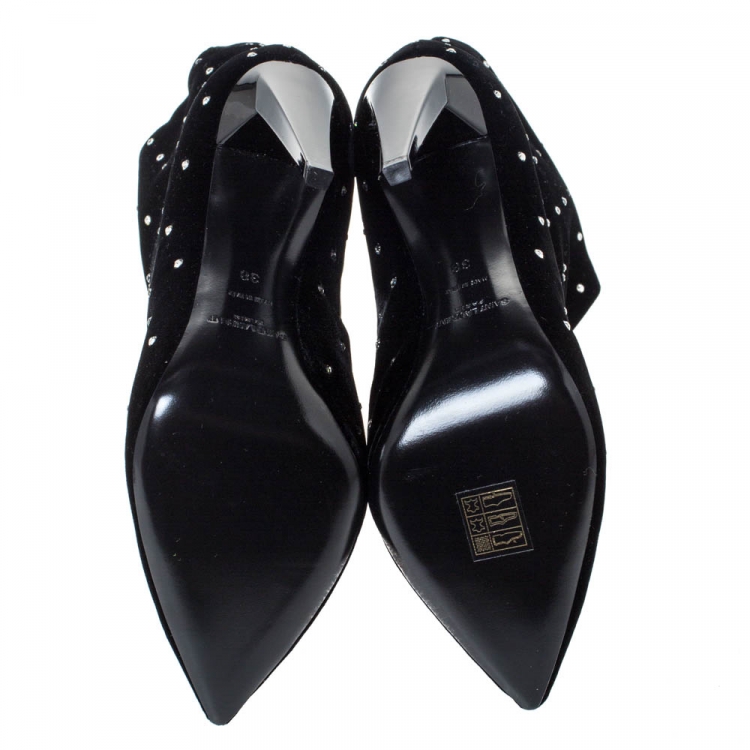 Pre Owned Saint Laurent Black Crystal Embellished Velvet Freja Ankle Boots Size 38