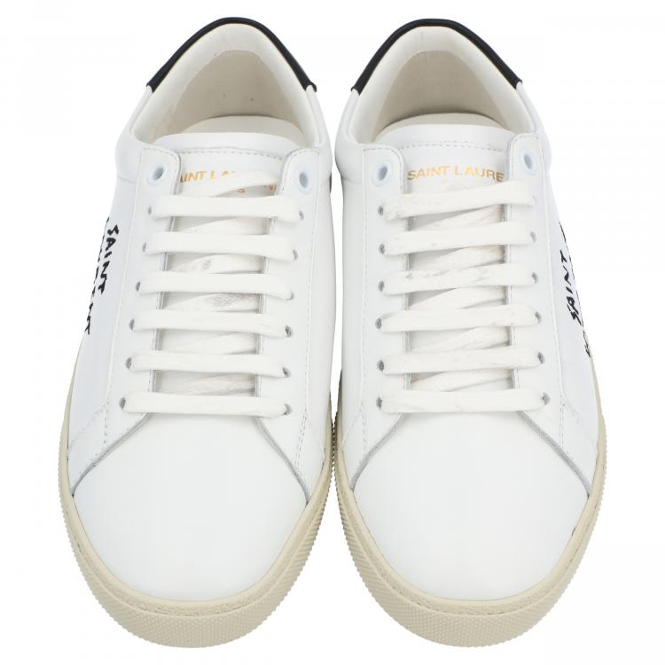 Pre Owned Saint Laurent White/Black Leather Court Classic Sneakers Size EU 38