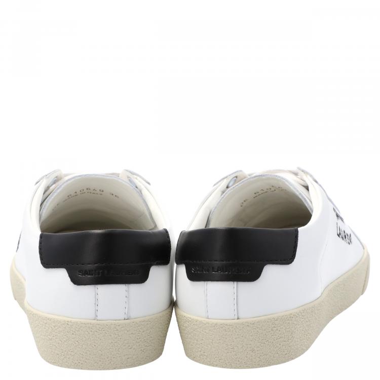 Pre Owned Saint Laurent White/Black Leather Court Classic Sneakers Size EU 38