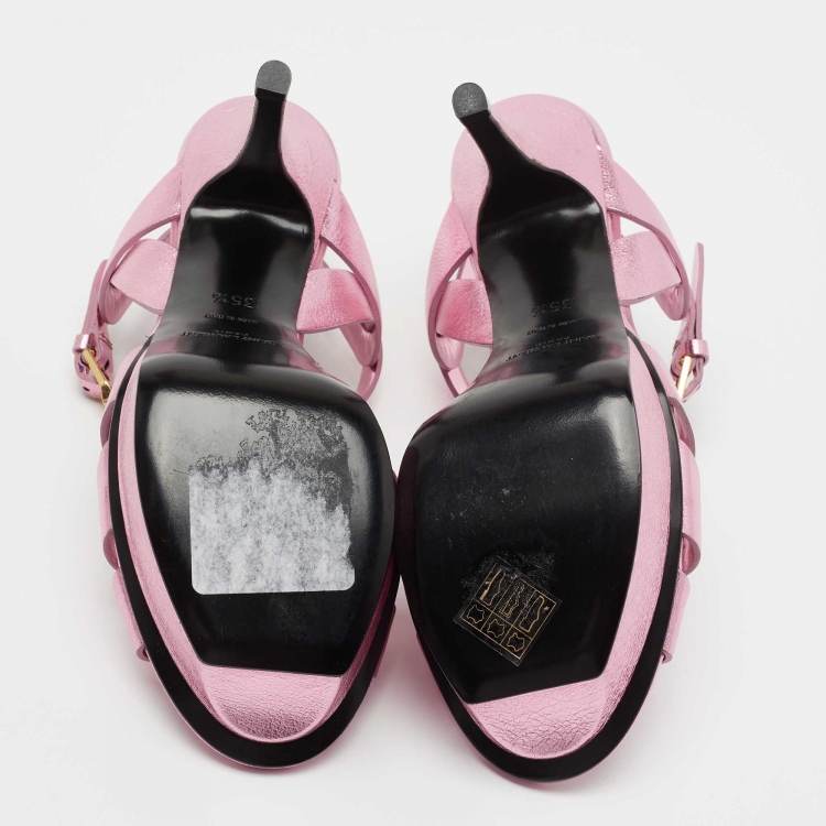 مملوكة مسبقًا Saint Laurent Metallic Pink Leather Tribute Sandals Size 35.5