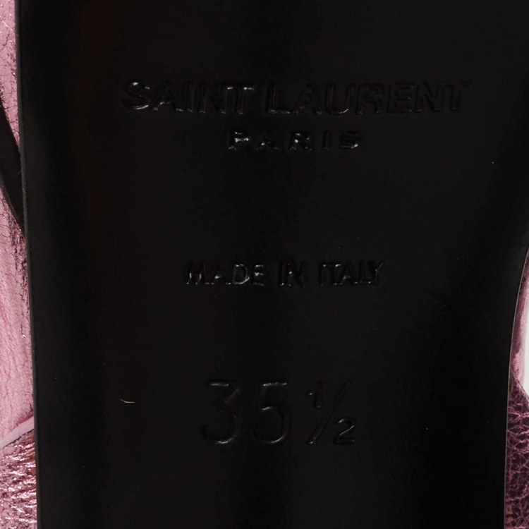 مملوكة مسبقًا Saint Laurent Metallic Pink Leather Tribute Sandals Size 35.5