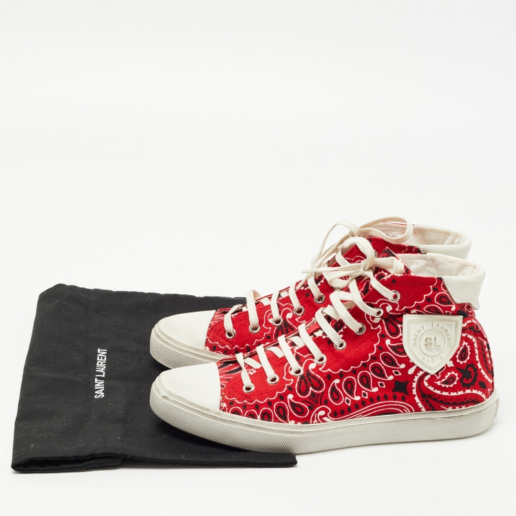 Pre Owned Saint Laurent Red Canvas and Leather  High Top Sneakers Size 39