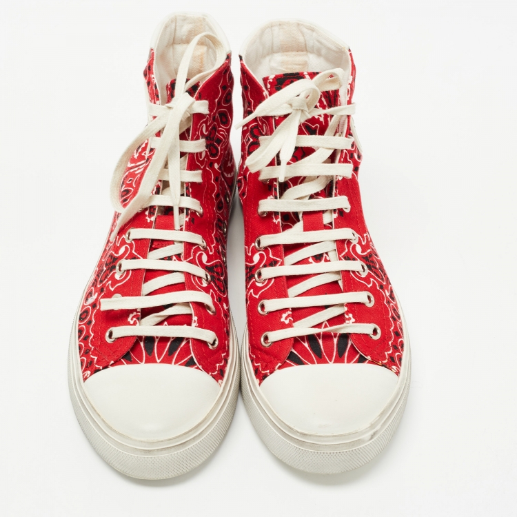 Pre Owned Saint Laurent Red Canvas and Leather  High Top Sneakers Size 39