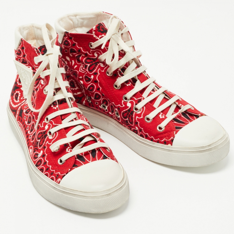 Pre Owned Saint Laurent Red Canvas and Leather  High Top Sneakers Size 39
