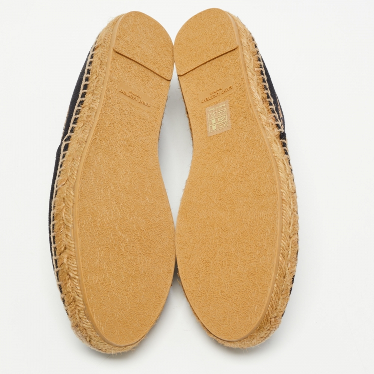 Pre Owned Saint Laurent Black Canvas Embroidered Espadrille Flats Size 40