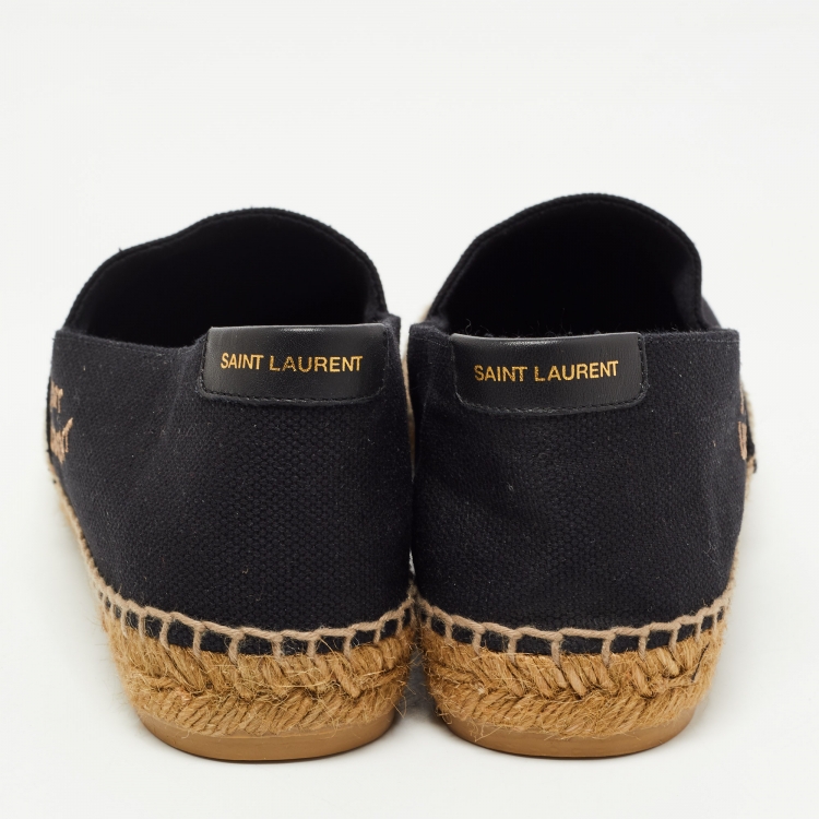 Pre Owned Saint Laurent Black Canvas Embroidered Espadrille Flats Size 40