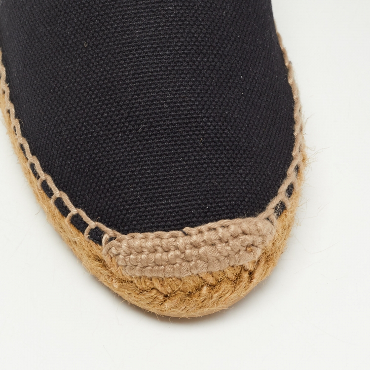 Pre Owned Saint Laurent Black Canvas Embroidered Espadrille Flats Size 40