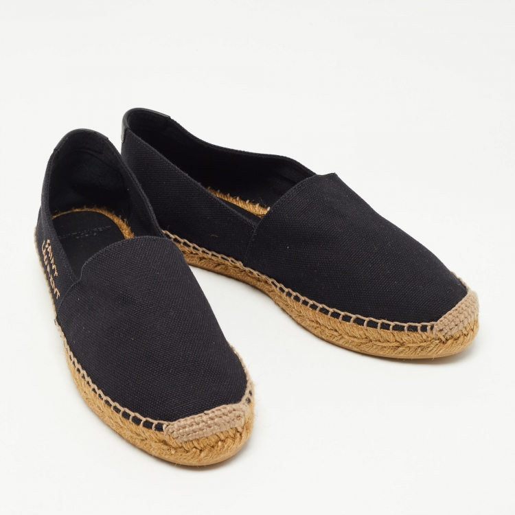 Pre Owned Saint Laurent Black Canvas Embroidered Espadrille Flats Size 40