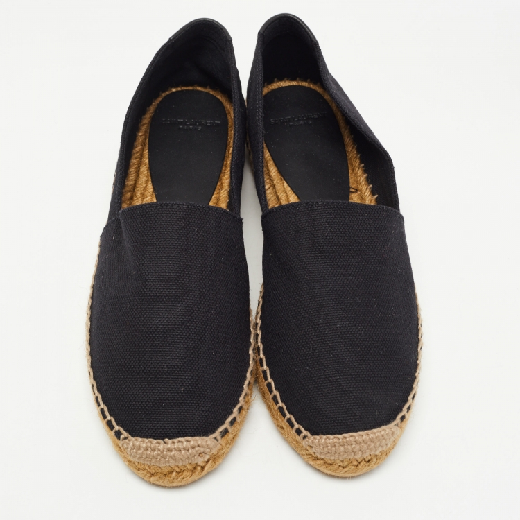 Pre Owned Saint Laurent Black Canvas Embroidered Espadrille Flats Size 40