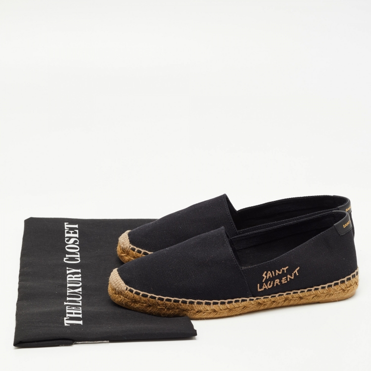 Pre Owned Saint Laurent Black Canvas Embroidered Espadrille Flats Size 40