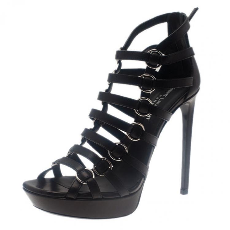 Saint Laurent Paris Black Leather Nina Caged Platform Sandals Size 40 ...