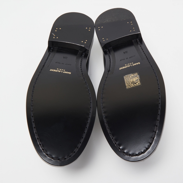 Pre Owned Saint Laurent Paris Black Leather Penny Slip On Loafers Size 38