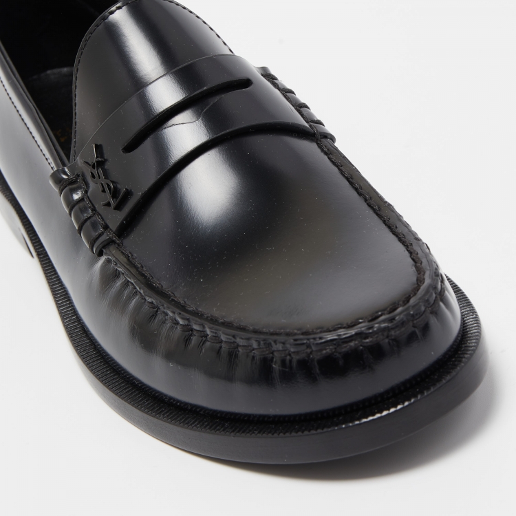 Pre Owned Saint Laurent Paris Black Leather Penny Slip On Loafers Size 38