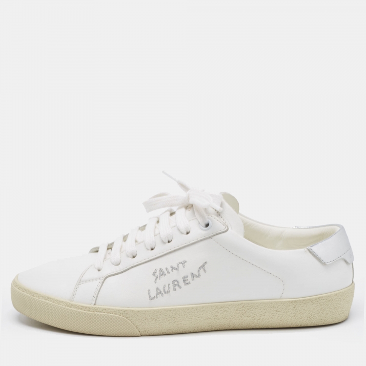 Pre Owned Saint Laurent White Leather Court Classic SL/06 Sneakers Size 38.5